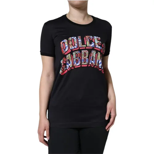 Schwarzes Baumwoll-T-Shirt mit Logodruck - Dolce & Gabbana - Modalova