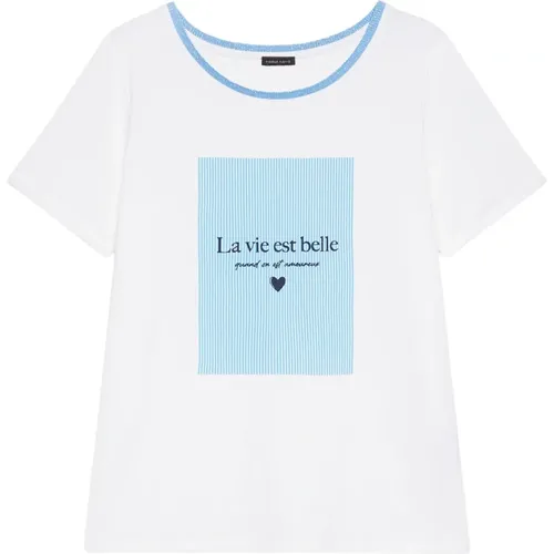 Gestreiftes Print T-Shirt mit Lurex-Borte , Damen, Größe: S - Fiorella Rubino - Modalova