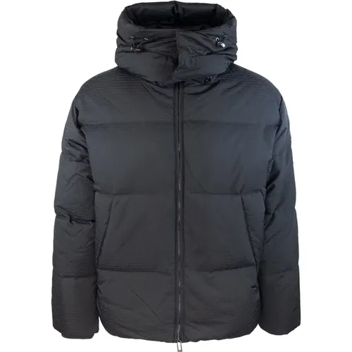 Quilted Eagle Jacquard Hooded Coat , male, Sizes: L, M - Emporio Armani - Modalova