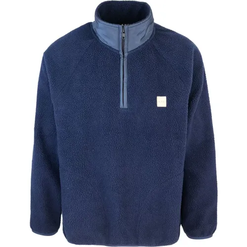 Blaue Pullover Raglan Reißverschluss Taschen , Herren, Größe: L - A.P.C. - Modalova