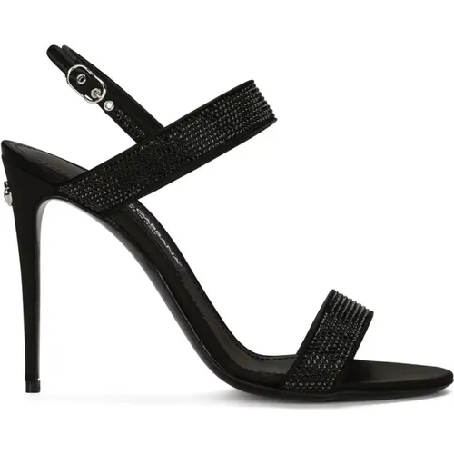 Schwarze Sandalen mit Kristallverzierungen und hohen Absätzen , Damen, Größe: 36 EU - Dolce & Gabbana - Modalova