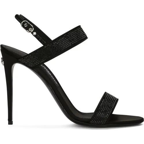 Schwarze Sandalen mit Kristallverzierungen und hohen Absätzen , Damen, Größe: 40 EU - Dolce & Gabbana - Modalova
