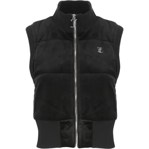 Schwarze ärmellose Jacke mit Strass-Logo , Damen, Größe: L - Juicy Couture - Modalova