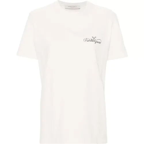 Klassisches Weiß Schwarz Tee Shirt , Damen, Größe: XS - Golden Goose - Modalova