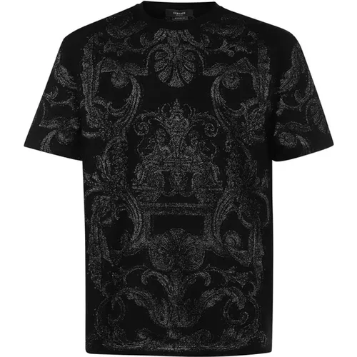 Jacquard Rundhals T-Shirt , Herren, Größe: L - Versace - Modalova