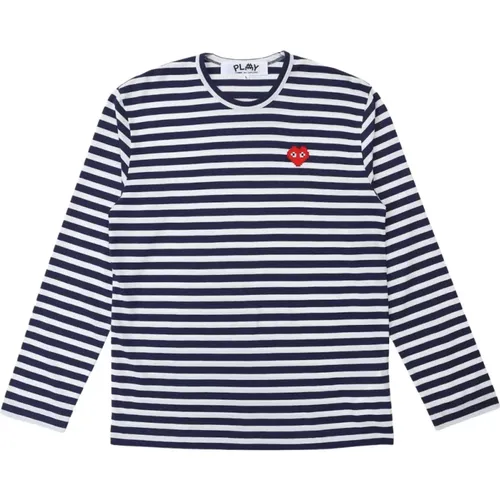 Navy Striped Tee by Invader , male, Sizes: 2XL - Comme des Garçons Play - Modalova