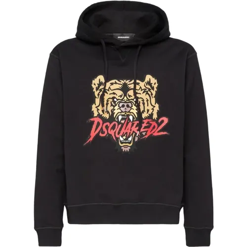 Tiger Logo Hoodie Cotton , male, Sizes: XL, S, L, M - Dsquared2 - Modalova