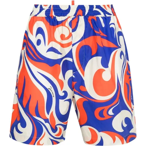 Beach Waves Palm Print Shorts , male, Sizes: L, XL, M, 2XL - Dsquared2 - Modalova