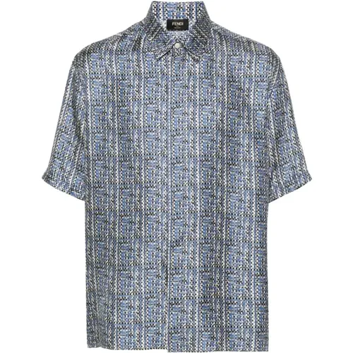 Satin Print Classic Short Sleeve Shirt , male, Sizes: M - Fendi - Modalova