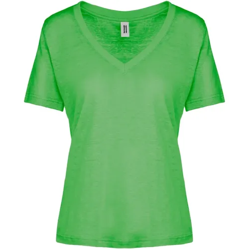 Linen Jersey V-Neck T-Shirt , female, Sizes: S, M, 2XL, XS, XL, L - BomBoogie - Modalova