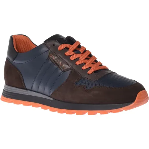 Trainers in dark brown and blue leather and suede , Herren, Größe: 42 EU - Baldinini - Modalova