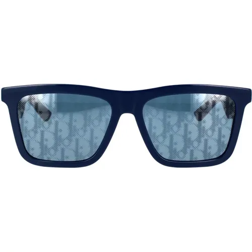 Blaue quadratische Sonnenbrille mit verspiegelten silbernen Gläsern - Dior - Modalova
