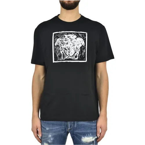Schwarzes Baumwoll-Logo-T-Shirt , Herren, Größe: 2XL - Versace - Modalova