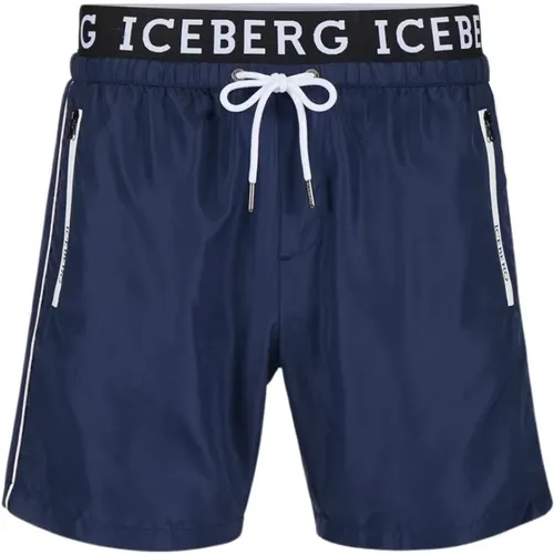 Logo Boxer Badehose Mittel-Oberschenkellänge , Herren, Größe: S - Iceberg - Modalova