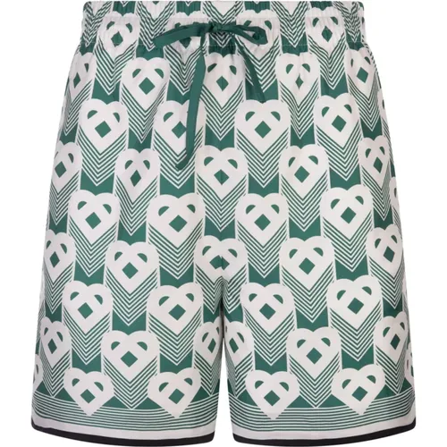 Green Heart Monogram Silk Shorts , male, Sizes: M - Casablanca - Modalova