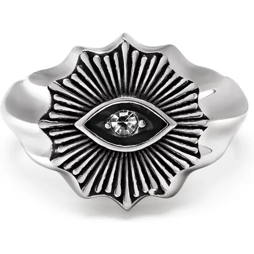 Vintage Evil Eye Ring mit Clear Crystal , Herren, Größe: 58 MM - Nialaya - Modalova