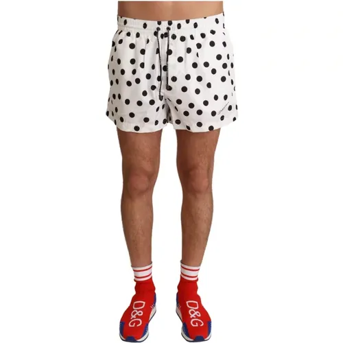 Weiße Polka Dot Strandbekleidung Shorts Badebekleidung , Herren, Größe: L - Dolce & Gabbana - Modalova