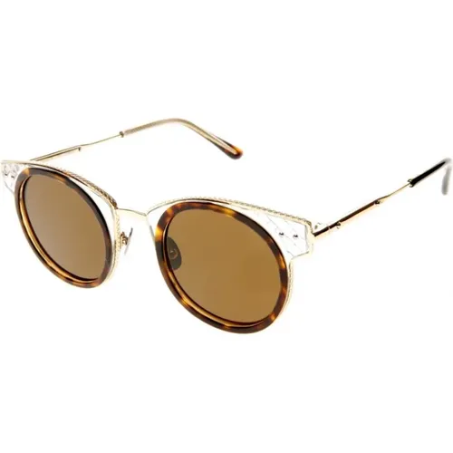 Stilvolle Sonnenbrille braune Linse transparenter Rahmen - Bottega Veneta - Modalova