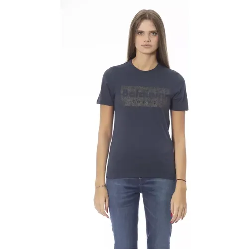 Blaues T-Shirt mit Print , Damen, Größe: S - Baldinini - Modalova