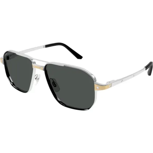 Santos Aviator ‘ Ct0424S’ Sunglasses /Silver , unisex, Sizes: L/XL - Cartier - Modalova