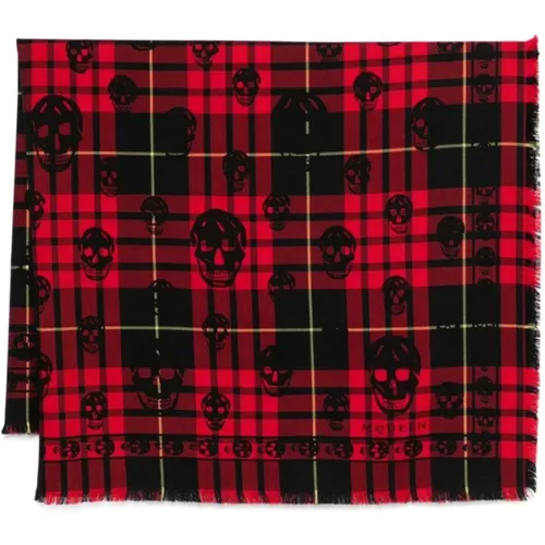 Rot/Schwarzer Tartan Check Skull Schal , Herren, Größe: ONE Size - alexander mcqueen - Modalova