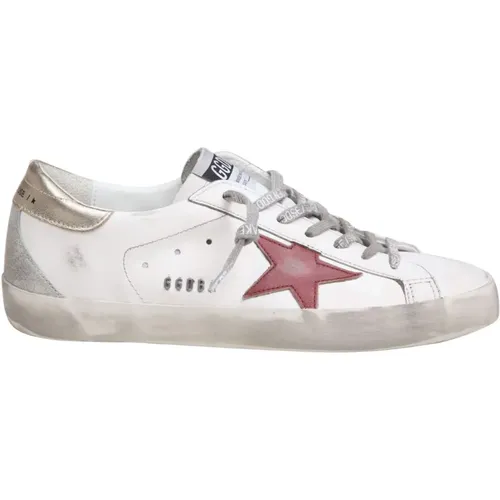 White/Red Leather Sneakers Round Tip , male, Sizes: 9 UK, 7 UK, 6 UK, 11 UK, 8 UK - Golden Goose - Modalova