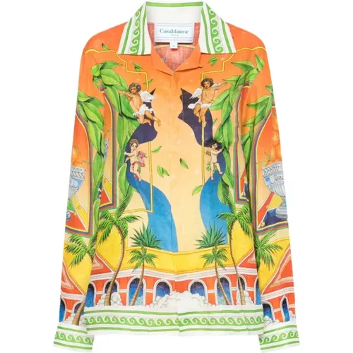 MultiColour Leinenhemd mit Kubanischem Kragen - Casablanca - Modalova