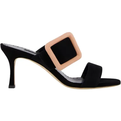 Suede Buckle Open-Toe Mules , female, Sizes: 5 UK, 8 UK, 6 UK, 4 UK - Manolo Blahnik - Modalova