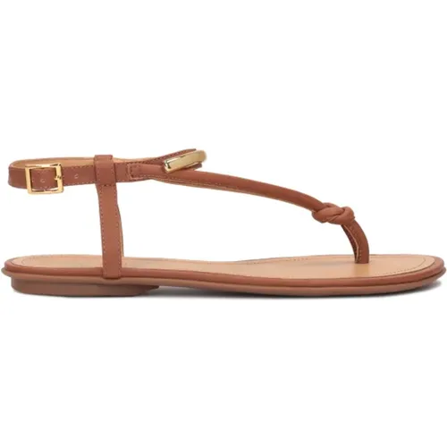 Flache braune Leder-Zehentrenner-Stil-Sandalen - Kazar - Modalova