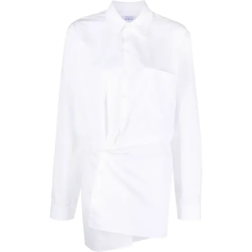 Off , Asymmetric Cotton Shirt Dress , female, Sizes: S - Off White - Modalova