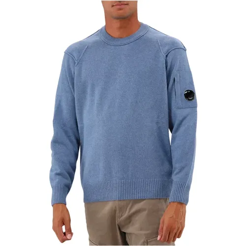 Blauer Woll-Rundhalsstrickpullover , Herren, Größe: 3XL - C.P. Company - Modalova