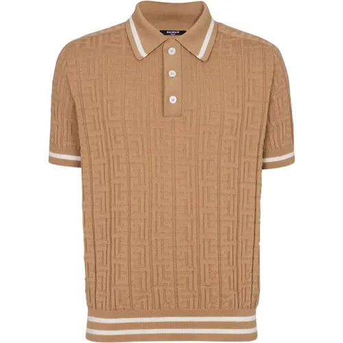 PB Labyrinth wool polo shirt , male, Sizes: M, S - Balmain - Modalova