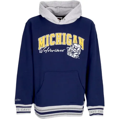 Vintage Logo Fleece Hoodie Michigan Wolverines , Herren, Größe: M - Mitchell & Ness - Modalova