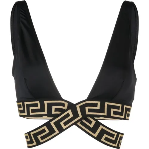 Greca-Detail Crossover Bikini Top , female, Sizes: XL, M - Versace - Modalova