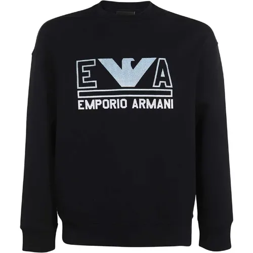 Navy Double Jersey Sweatshirt with Logo , male, Sizes: S, XL, 2XL, L - Emporio Armani - Modalova