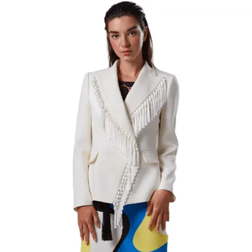 Cremefarbene Fransenamerikanische Jacke , Damen, Größe: L - Moskada - Modalova
