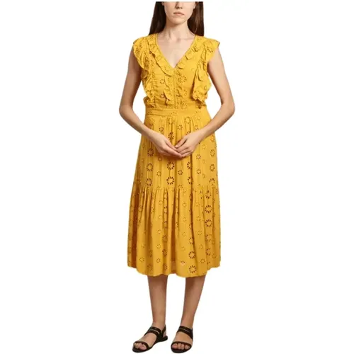 Daisy Embroidery V-Neck Dress , female, Sizes: M, XS, L - La Petite Française - Modalova