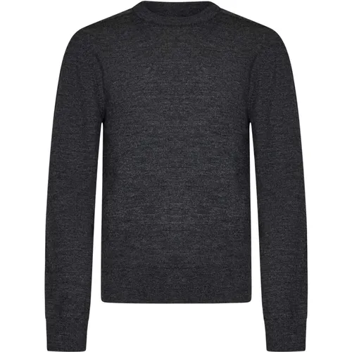 Grauer Wollpullover mit Lederpatches - Maison Margiela - Modalova