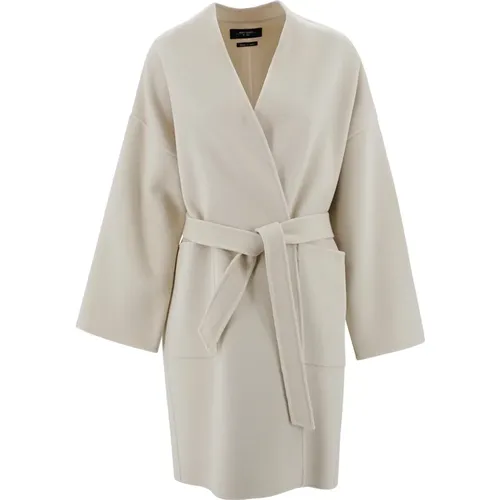 Cremefarbener Midi-Robe-Mantel mit Schalkragen , Damen, Größe: 2XS - Max Mara Weekend - Modalova