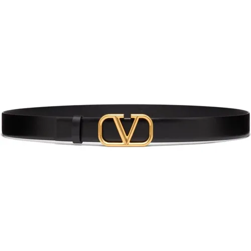 Leather Belt with VLogo Buckle , male, Sizes: 105 CM, 100 CM, 90 CM, 95 CM - Valentino Garavani - Modalova