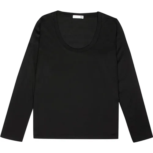 Schwarzes Langarm Jersey T-Shirt , Damen, Größe: XL - Douuod Woman - Modalova