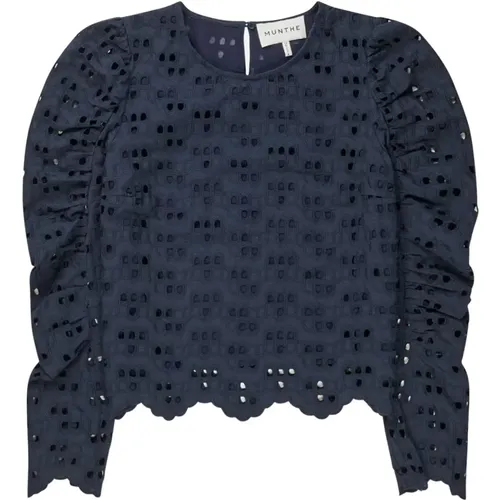 Besticktes Navy-Top mit Puffärmeln - Munthe - Modalova