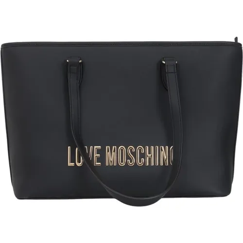 Schwarze Eco-Friendly Shopper Tasche mit Logo-Schriftzug , Damen, Größe: ONE Size - Love Moschino - Modalova