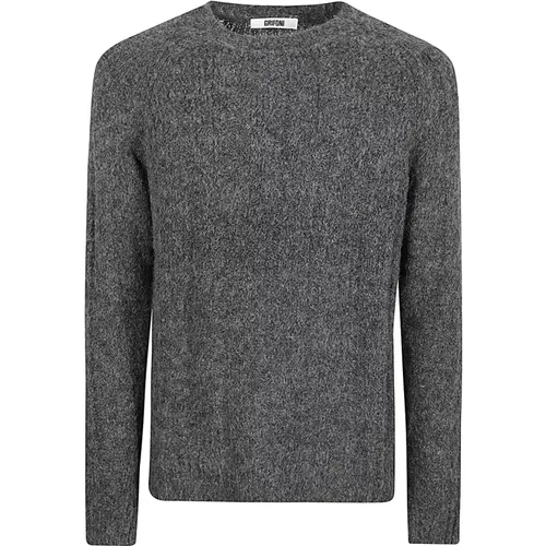 Grauer Rippstrickwollpullover , Herren, Größe: M - Mauro Grifoni - Modalova