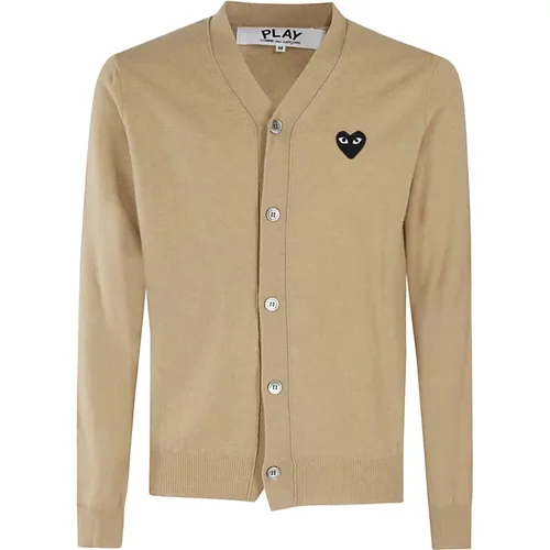 Schwarzer V-Ausschnitt Cardigan mit Emblem - Comme des Garçons Play - Modalova