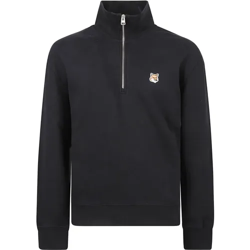 Schwarzer Fox Head Patch Half Zip Pullover , Herren, Größe: M - Maison Kitsuné - Modalova