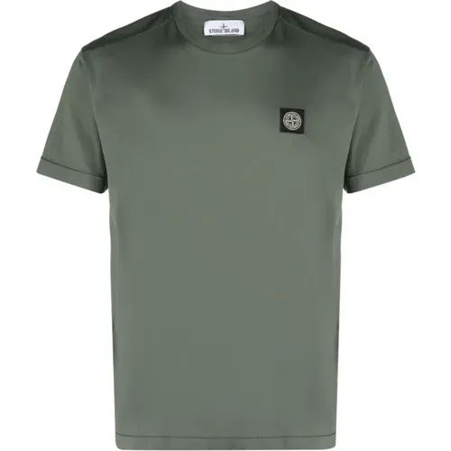 Grüne T-Shirts und Polos mit geripptem Ausschnitt , Herren, Größe: 2XL - Stone Island - Modalova