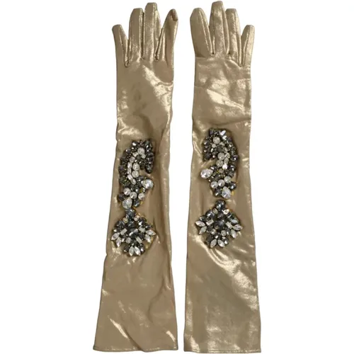 Crystal Embellished Satin Gloves , female, Sizes: 6 1/2 IN - Dolce & Gabbana - Modalova