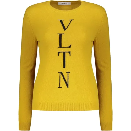 Gerippter Crew-Neck-Pullover mit Frontlogo , Damen, Größe: M - Valentino - Modalova