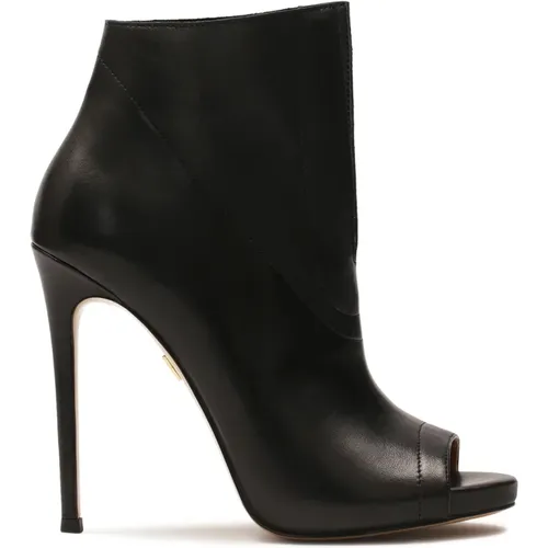 Schwarze Peep-Toe-Stiefeletten mit Absatz , Damen, Größe: 36 EU - Kazar - Modalova